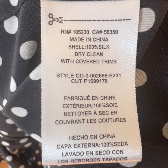 Equipment 100% silk polkadot blouse size M medium button up shirt black white - Picture 9 of 9